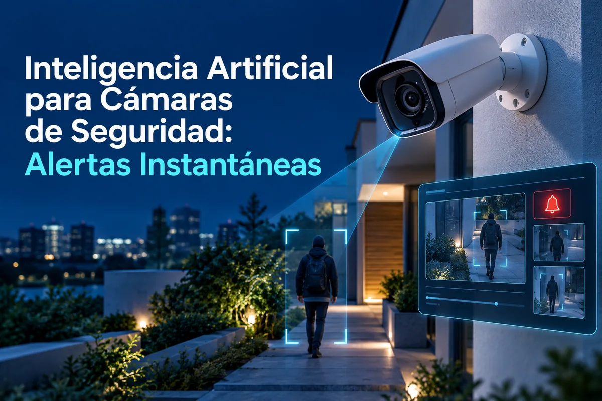 Portada ilustrada sobre alertas instantáneas de cámaras con IA.