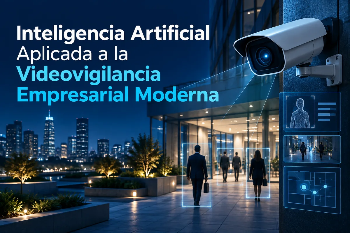 Portada ilustrada sobre videovigilancia empresarial con IA.