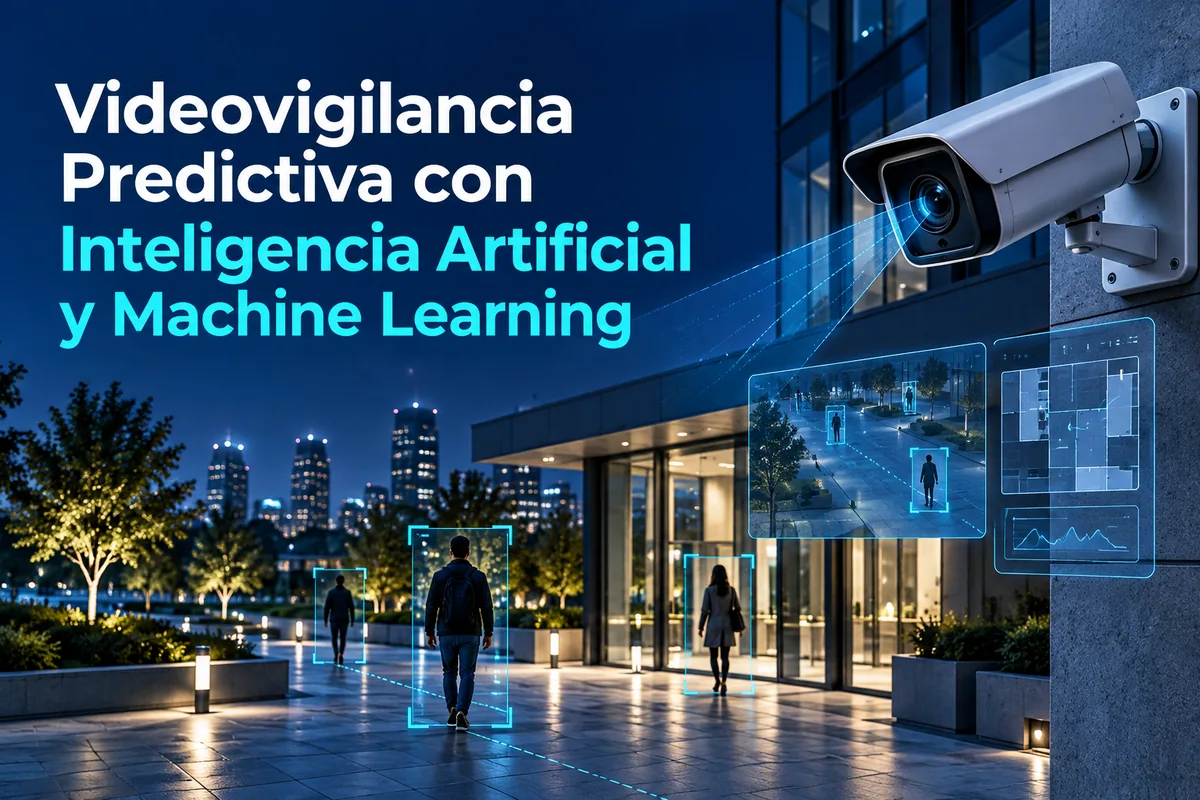 Portada ilustrada sobre videovigilancia predictiva con IA.