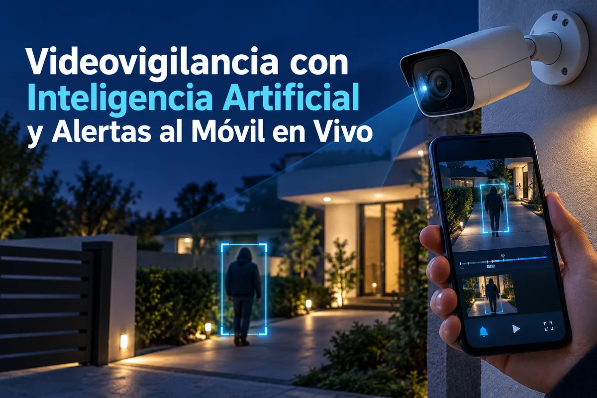 Portada ilustrada sobre videovigilancia con alertas al móvil.