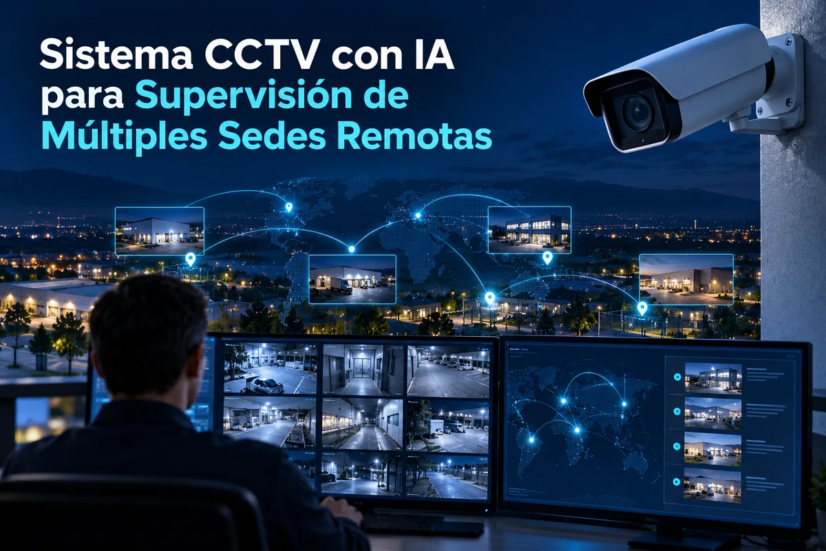 Portada ilustrada sobre CCTV con IA para múltiples sedes.