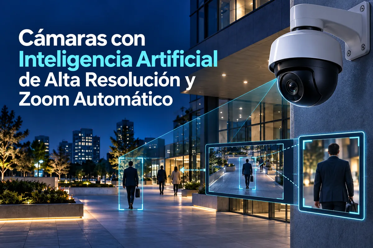 Portada ilustrada sobre cámaras con IA y zoom automático.